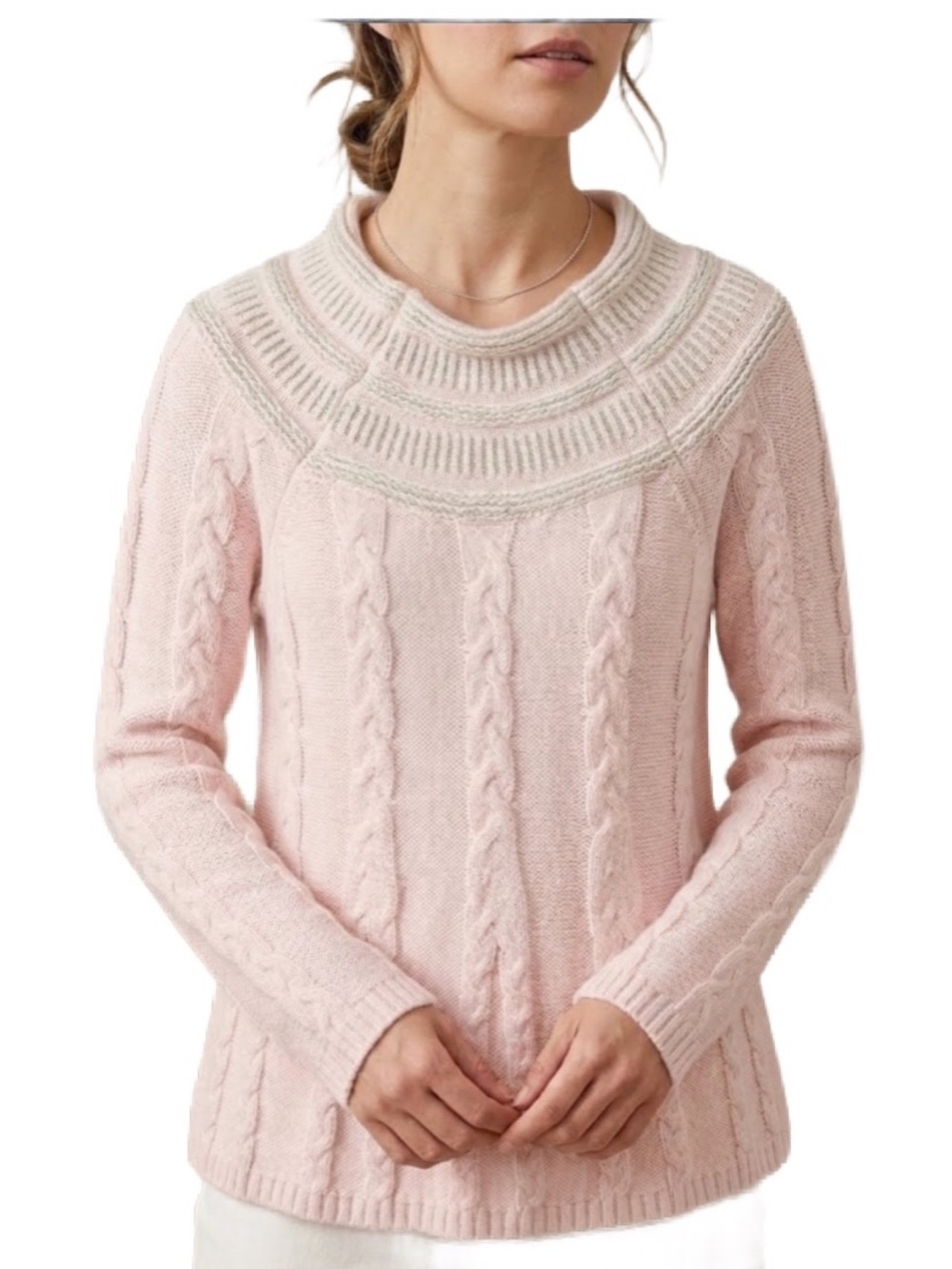 Soft Surroundings Pink & Silver Cable Knit Soft Turtleneck Sweater XSP